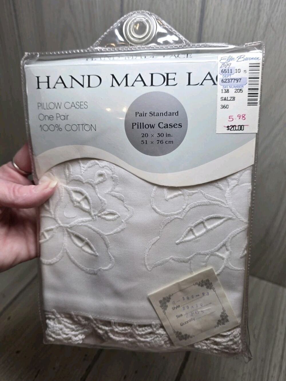 Vtg Cotton Salzburg Hand Made Lace Pillowcase Set 20x30" White Heritage NWT